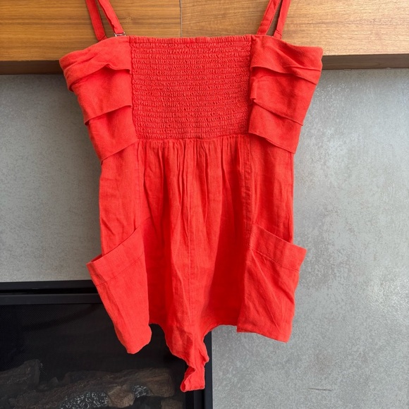 NWT By Anthropologie Linen Short Romper Bright Red, Size S - Picture 12 of 15